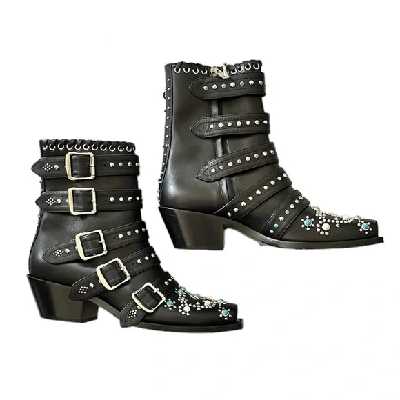 NEW Burberry Women’s Albertina Studded Peep-Toe Booties size 38.5 Black - Picture 6 of 14